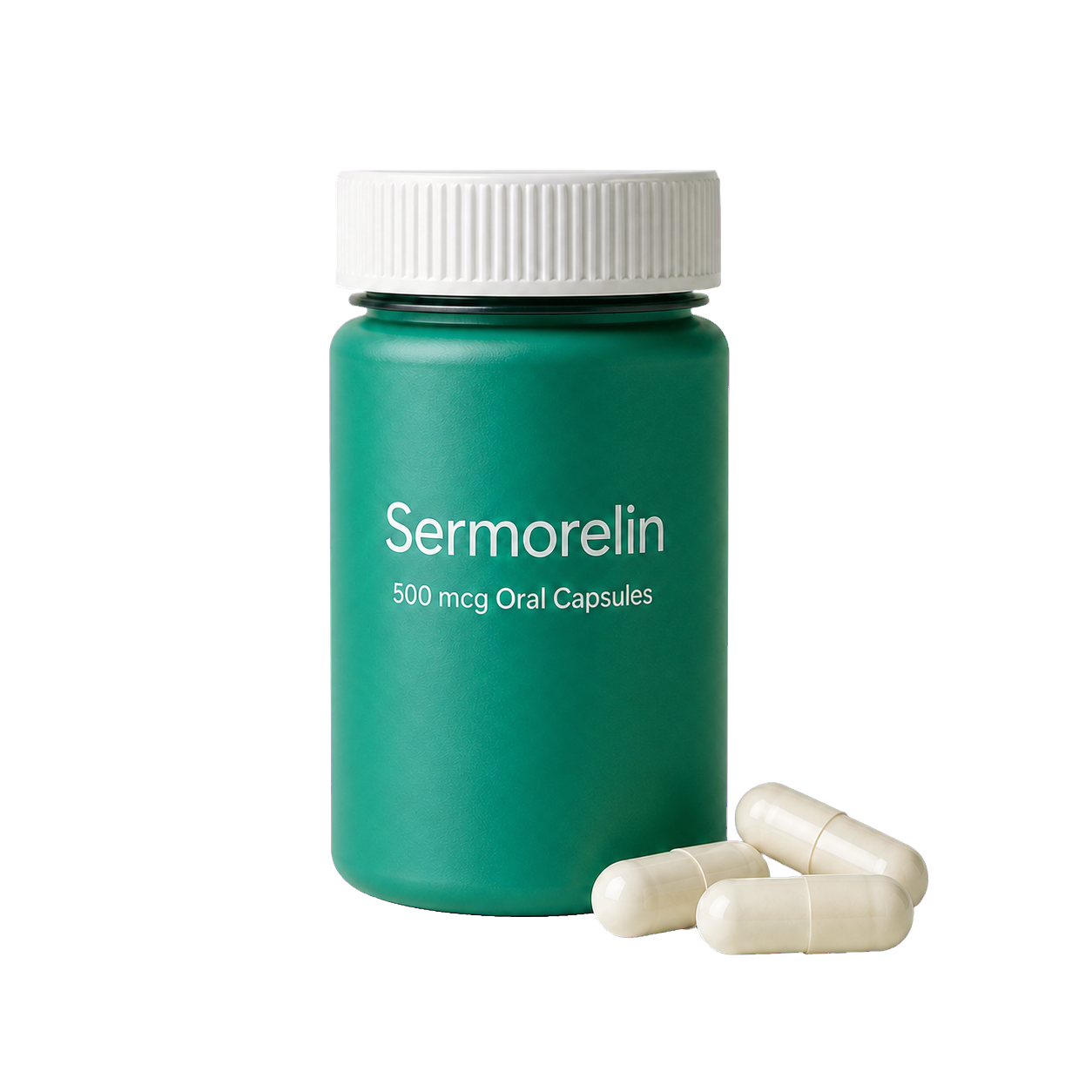 Sermorelin 500 mcg oral capsule bottle with three capsules